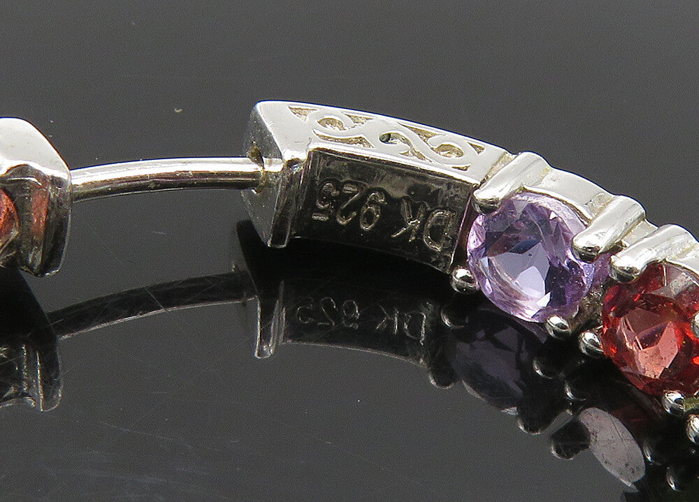 925 Silver  Vintage Topaz Amethyst Peridot & Garnet Hoop Earrings  EG10933