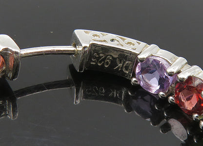 925 Silver  Vintage Topaz Amethyst Peridot & Garnet Hoop Earrings  EG10933