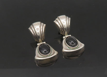 MEXICO 925 Sterling Silver  Vintage Cabochon Black Onyx Drop Earrings  EG10508