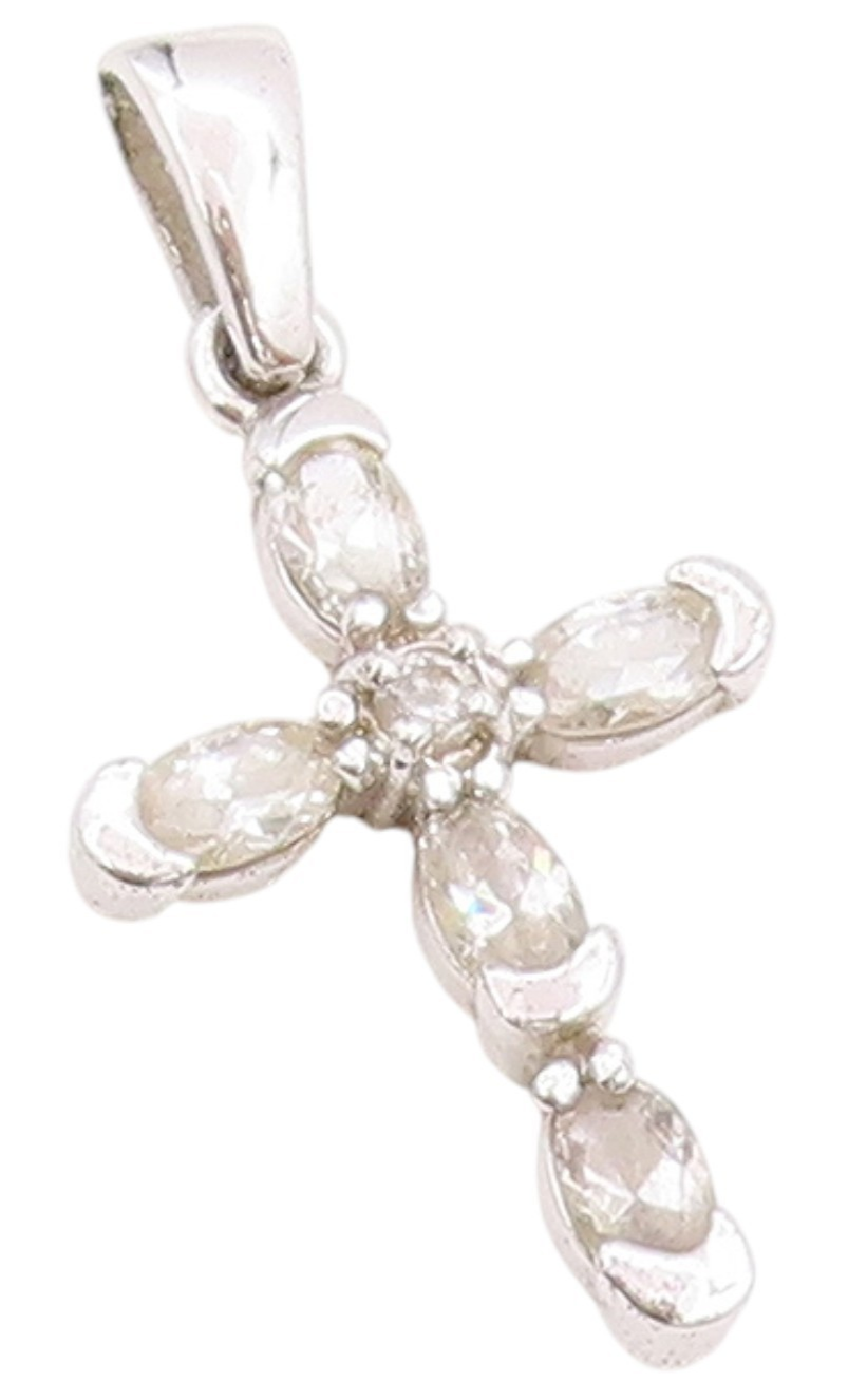 925 Sterling Silver Vintage Pendant Two Shape CZ Religious Cross Charm  PT24761