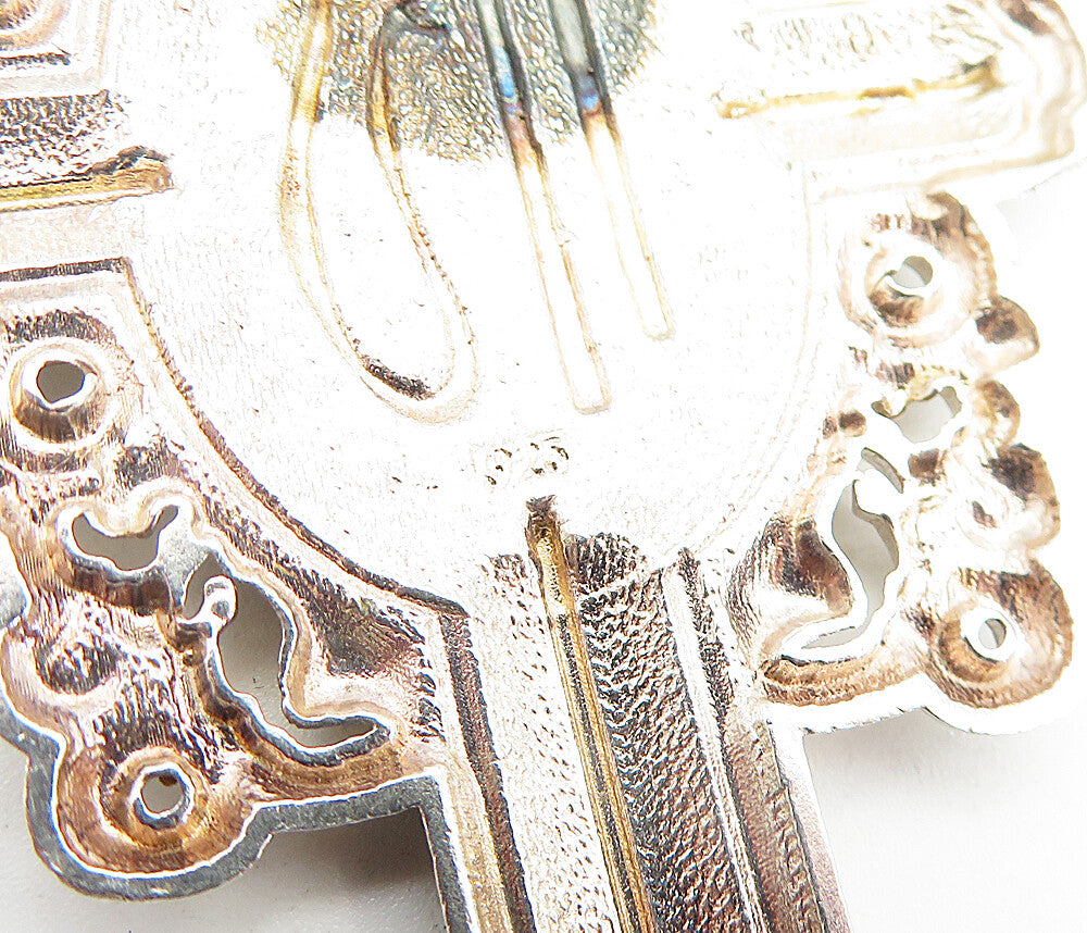 925 Sterling Silver  Vintage Shiny Etched Detail Cross Drop Pendant  PT3328