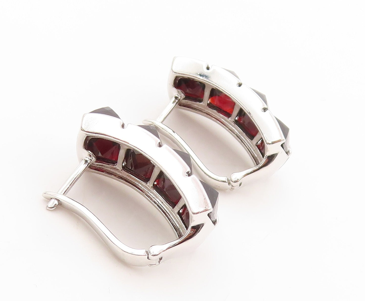 925 Sterling Silver Vintage Earrings Two Row Inside Out Garnet Inlay  EG13398