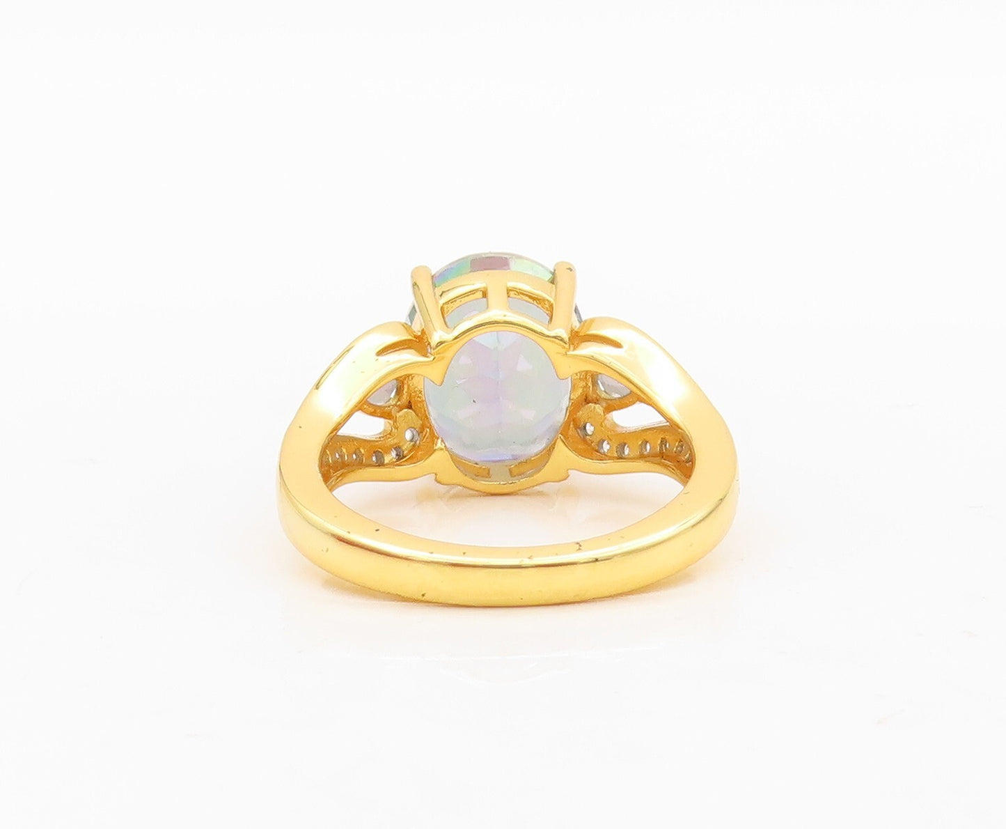 925 Sterling Silver Vintage Ring Gold Plated Mystic Topaz CZ Inlay Sz 7 RG30425