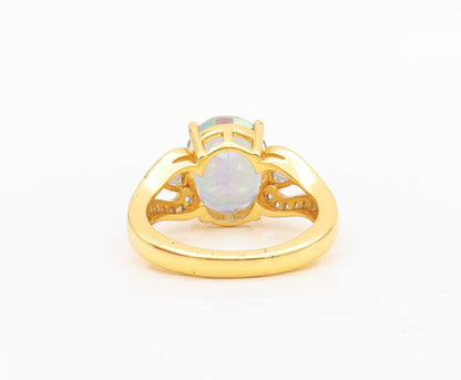 925 Sterling Silver Vintage Ring Gold Plated Mystic Topaz CZ Inlay Sz 7 RG30425