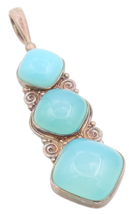 925 Sterling Silver Vintage Pendant SAJEN Three Stone Chalcedony Drop  PT25849