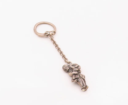 925 Sterling Silver Vintage Sculpted Saint Peter Holding Keys Keychain TR3394