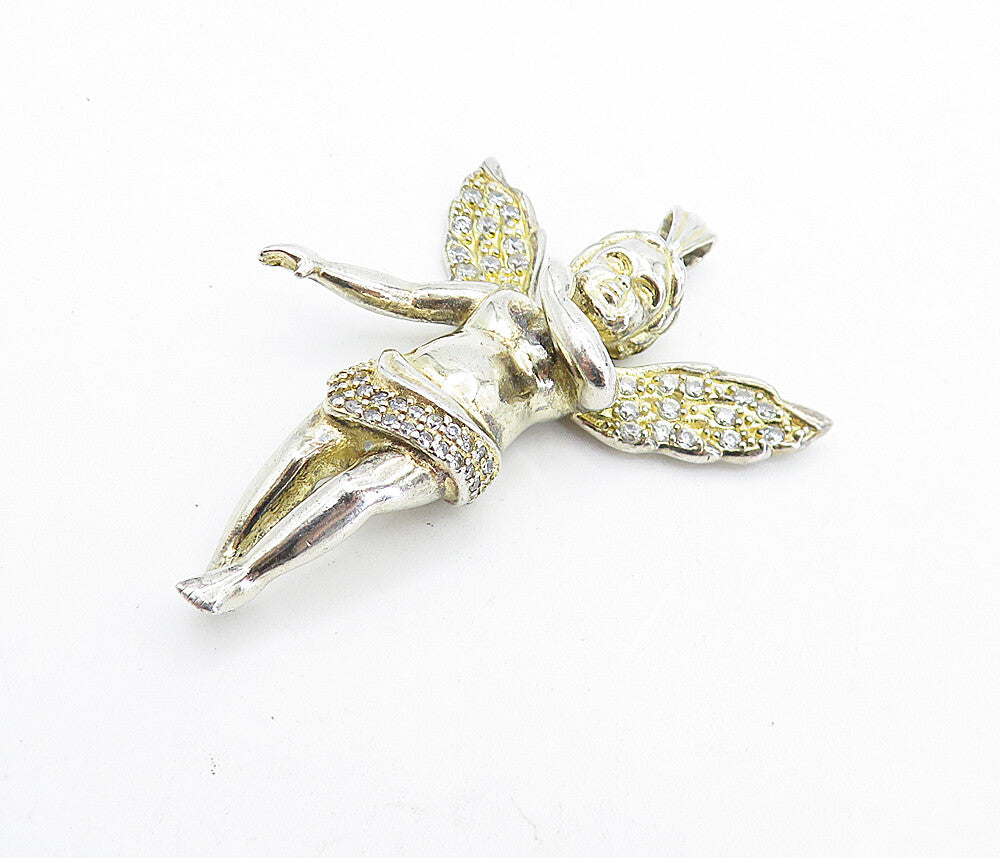 925 Sterling Silver  Vintage Topaz Shiny Dabbing Baby Angel Pendant  PT5318