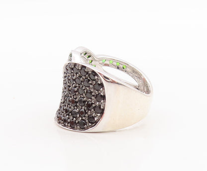 925 Sterling Silver Vintage Ring Designer Green CZ & Spinel Inlay  Sz 6 RG29563