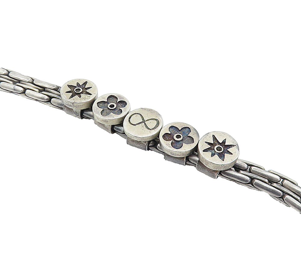 925 Sterling Silver  Vintage Antique Oxidized Flowers Chain Bracelet  BT2490