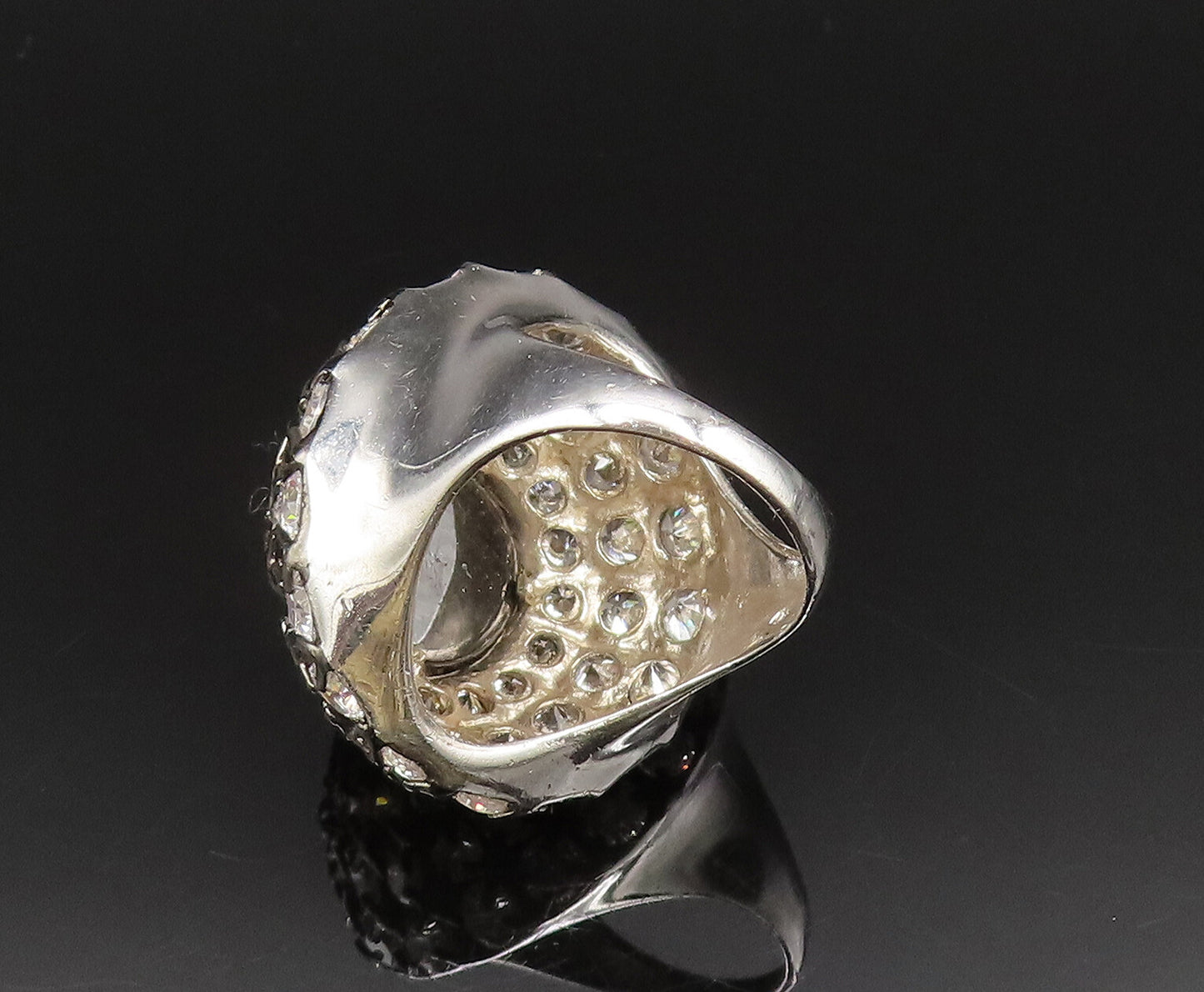 925 Silver  Vintage Royal Hematite & Cubic Zirconia Ring Sz 8.5  RG25585