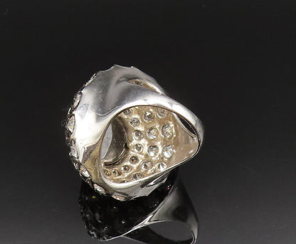 925 Silver  Vintage Royal Hematite & Cubic Zirconia Ring Sz 8.5  RG25585