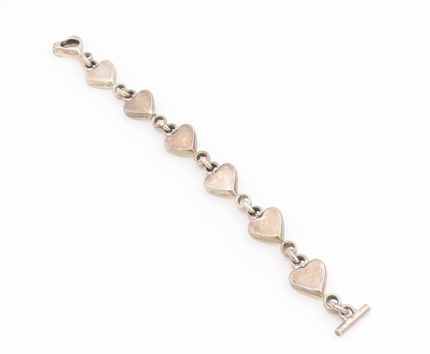 925 Sterling Silver Vintage Bracelet MEXICO Interlocking Love Hearts BT11615