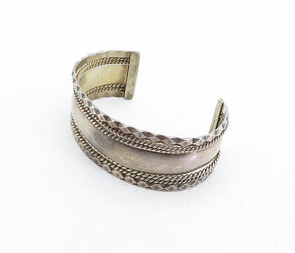 925 Sterling Silver  Vintage Dark Tone Rope Twist Wavy Cuff Bracelet  BT1858