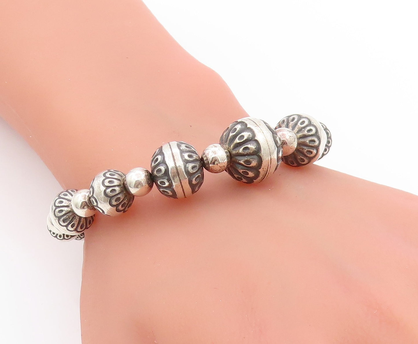 925 Sterling Silver Vintage Bracelet CAROLYN POLLACK Floral Coil Wrap  BT11368