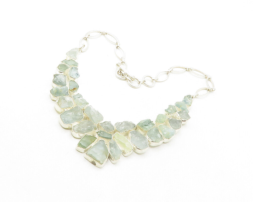 Silver Vintage Rough Gemstone Large Royal Chain Necklace  NE2261