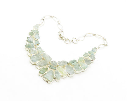 Silver Vintage Rough Gemstone Large Royal Chain Necklace  NE2261