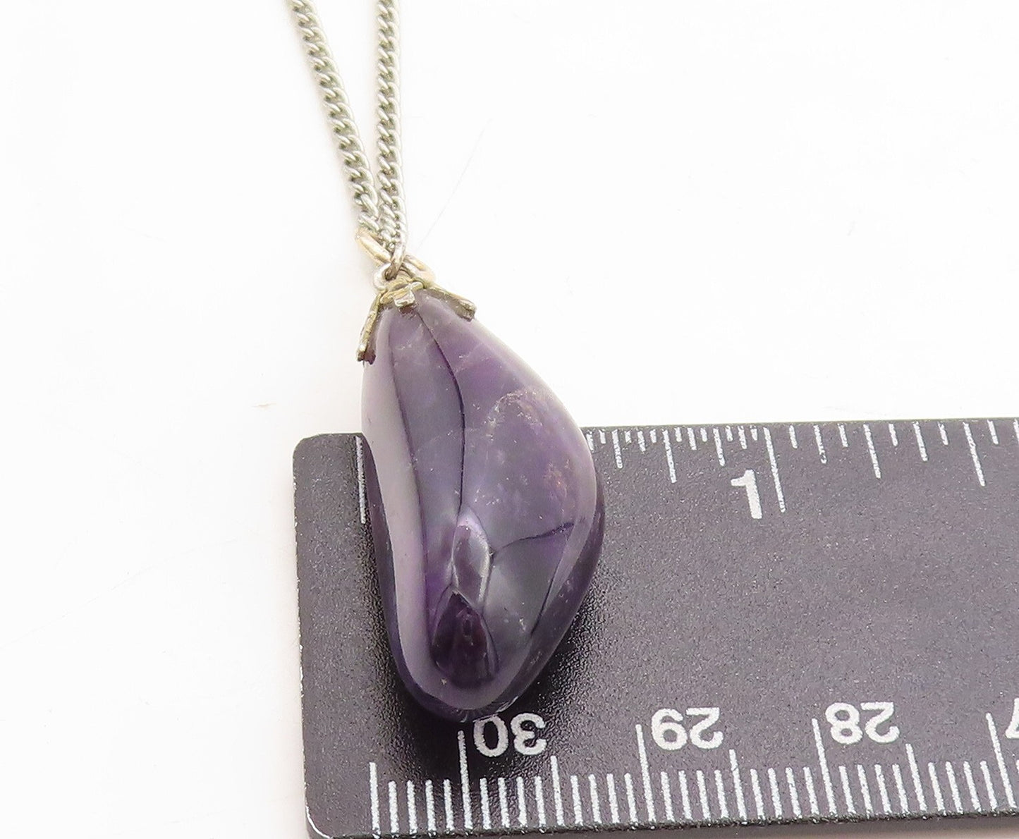 925 Sterling Silver  Vintage Amethyst Petite Curb Link Chain Necklace  NE1088