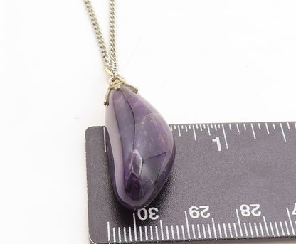 925 Sterling Silver  Vintage Amethyst Petite Curb Link Chain Necklace  NE1088