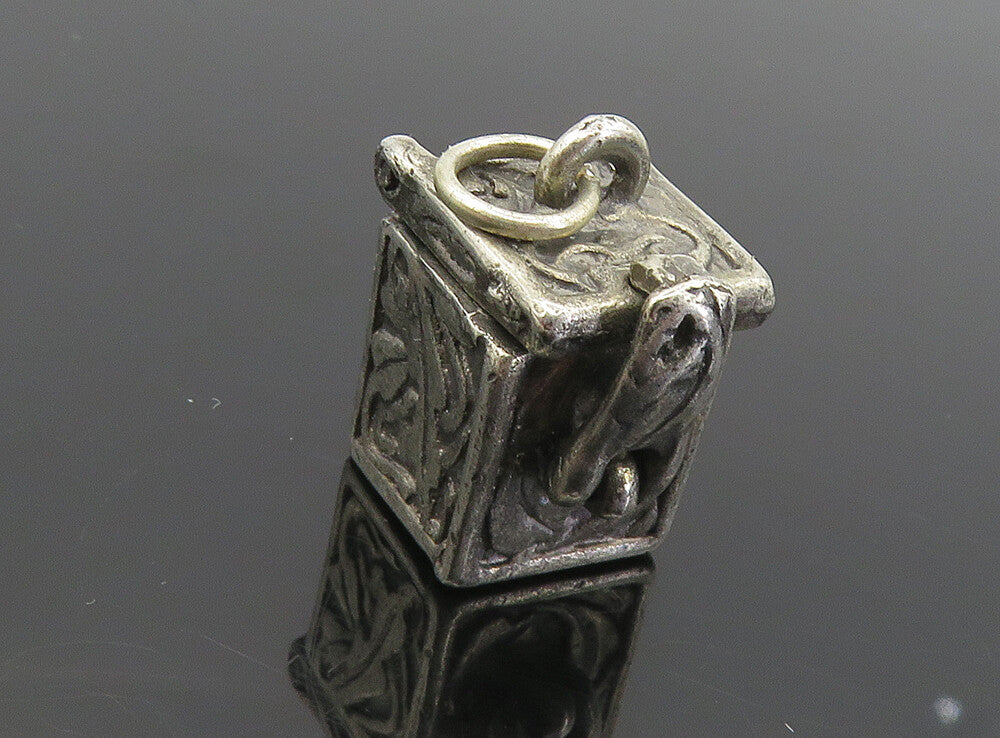 925 Sterling Silver  Vintage Oxidized Petite Box Locket Pendant (OPENS) PT6411