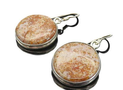 925 Sterling Silver  Vintage Minimalist Round Jasper Dangle Earrings  EG3875