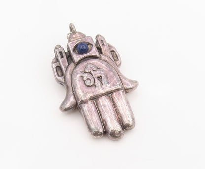 925 Sterling Silver Vintage Brooch FRANK MEISLER Lapis Lazuli Eyed Hamsa BP12074