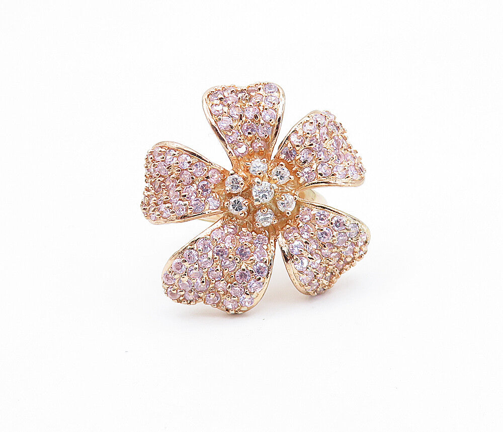 925 Sterling Silver  Topaz Rose Gold Plated Flower Statement Ring Sz 6  RG7298