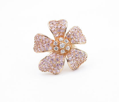 925 Sterling Silver  Topaz Rose Gold Plated Flower Statement Ring Sz 6  RG7298