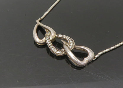 925 Sterling Silver  Vintage Genuine Diamonds Hearts Chain Necklace  NE3619