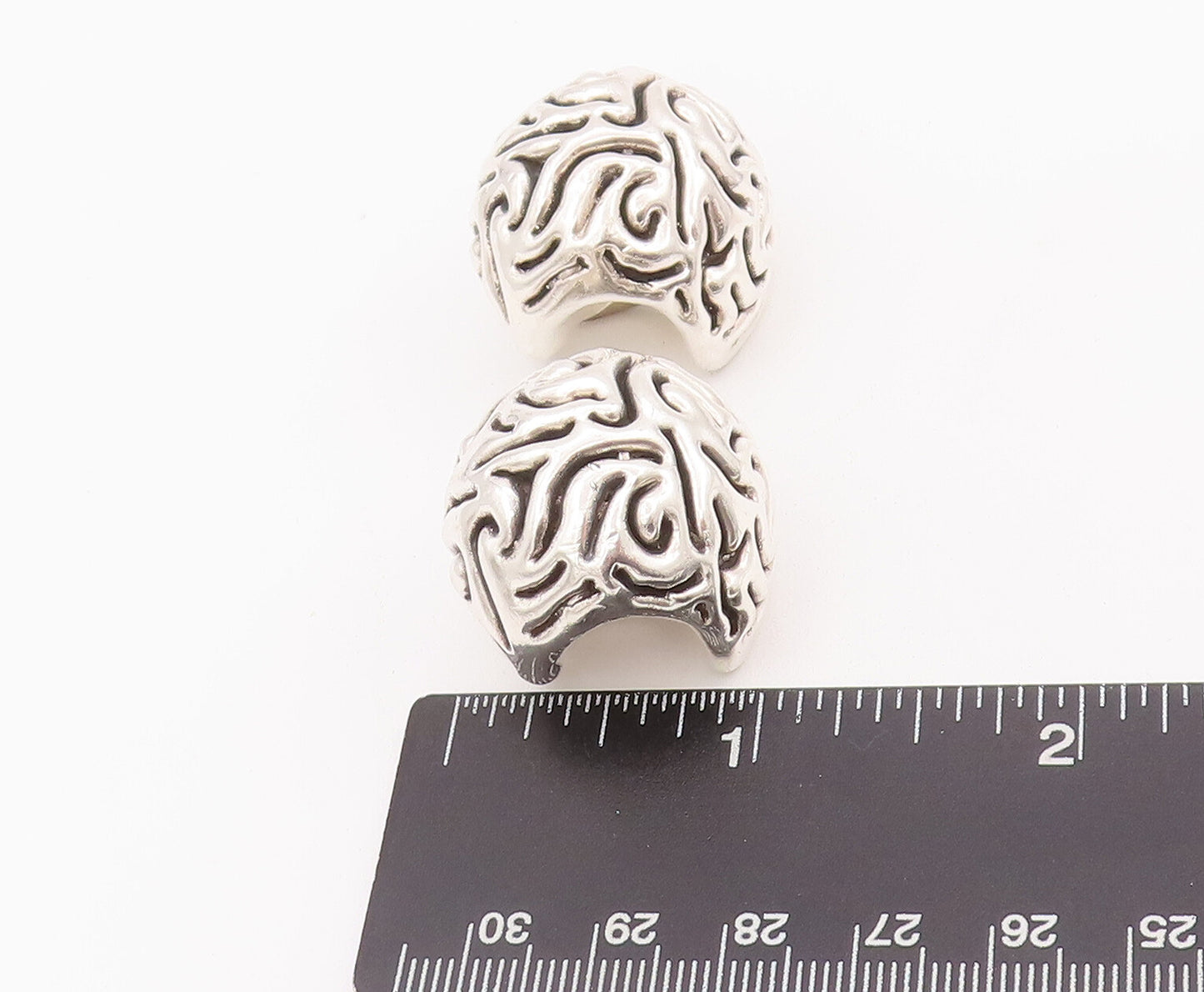 925 Sterling Silver Vintage Earrings ISRAEL Puffed Etched Swirls Hoops  EG12944