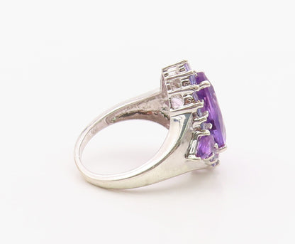 925 Sterling Silver Vintage Ring Pear Cut Amethyst Statement Band  Sz 7  RG36378