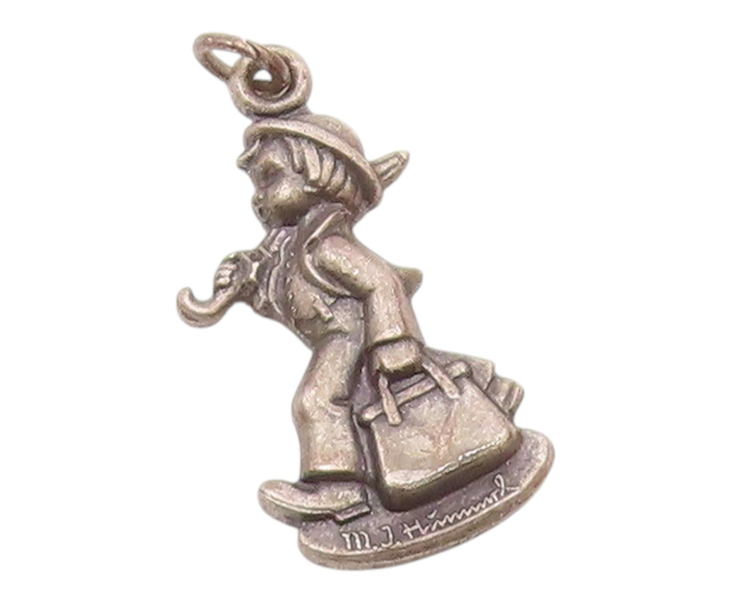 925 Silver  Vintage Hummel Lady Holding Umbrella & Purse Pendant  PT21410