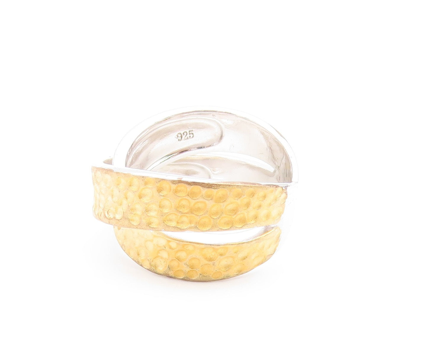 925 Sterling Silver Vintage Ring Two Tone Hammered Crossover Band  Sz 7  RG36089