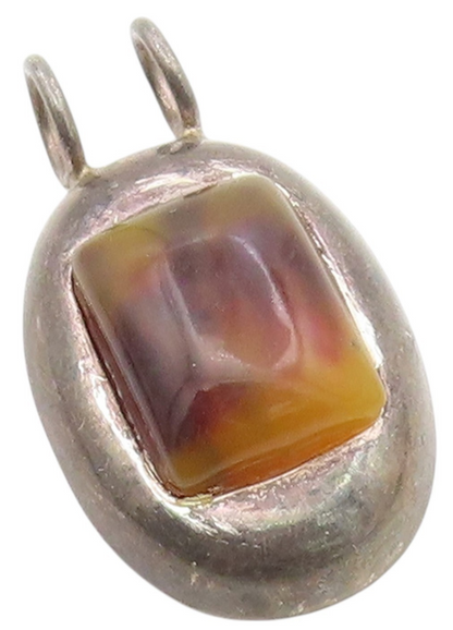 925 Sterling Silver Vintage Pendant Cabochon Jasper Modernist Oval Drop  PT25741