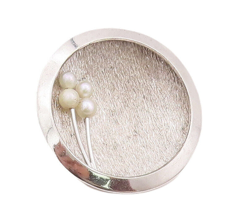 925 Sterling Silver Vintage Brooch Pin Designer Rough Finish Beaded Dome BP10922