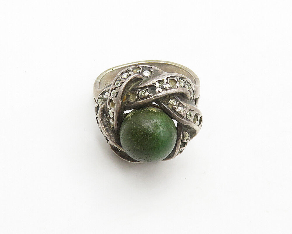 925 Sterling Silver Vintage Antique Jasper & Topaz Cocktail Ring Sz 5.5  RG17261