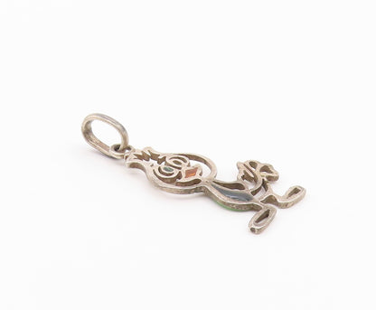 925 Sterling Silver  Vintage Cutout Bird Motif Enamel Detail Pendant  PT8020