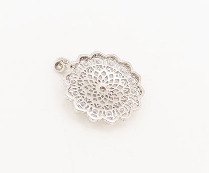 925 Sterling Silver Vintage Pendant CZ Round Sunflower Shape Carved  PT22511