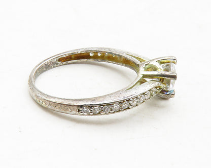 925 Sterling Silver  Vintage Cubic Zirconia Solitaire Accent Ring Sz 6 RG13198