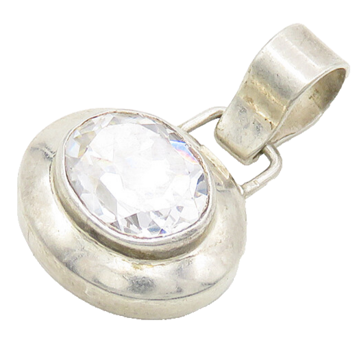 925 Sterling Silver  Vintage Faceted Cubic Zirconia Oval Pendant  PT14056