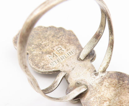 925 Sterling Silver Vintage Ring ZUNI MARY ROMERO Turquoise Leaf Sz 8.5 RG35191