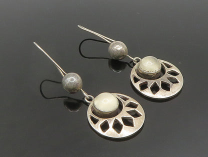 925 Sterling Silver  Vintage Cat's Eye & Ball Cut Out Dangle Earrings  EG11661