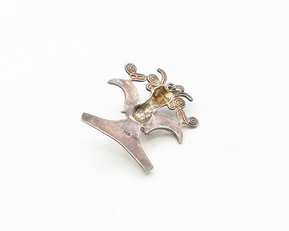 925 Sterling Silver  Vintage Dark Tone Swirl Bird Statue Pendant  PT13737