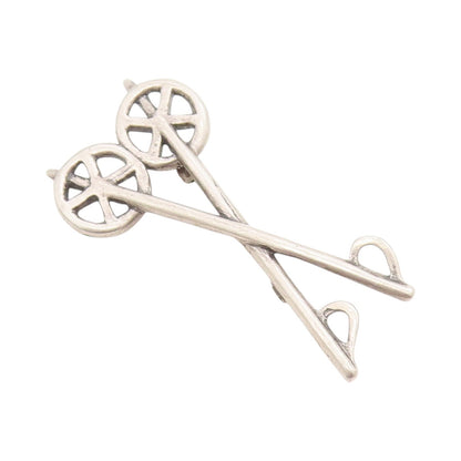 925 Sterling Silver Vintage Brooch Solid Cutout Skiing Sticks  BP11494