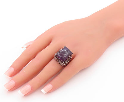 925 Sterling Silver Vintage Ring Wire Work Band Cabochon Amethyst Sz 6.5 RG32577