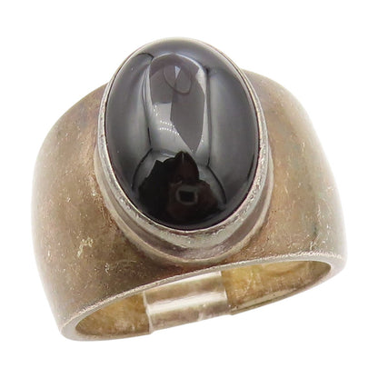 925 Sterling Silver Vintage Ring MEXICO Cabochon Black Onyx Band  Sz 8  RG34647