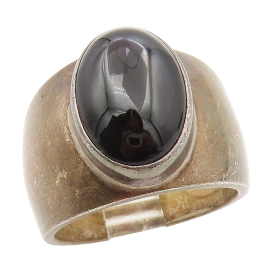 925 Sterling Silver Vintage Ring MEXICO Cabochon Black Onyx Band  Sz 8  RG34647