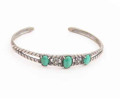 925 Sterling Silver Vintage Bracelet CAROLYN POLLACK Malachite Cuff  BT11766