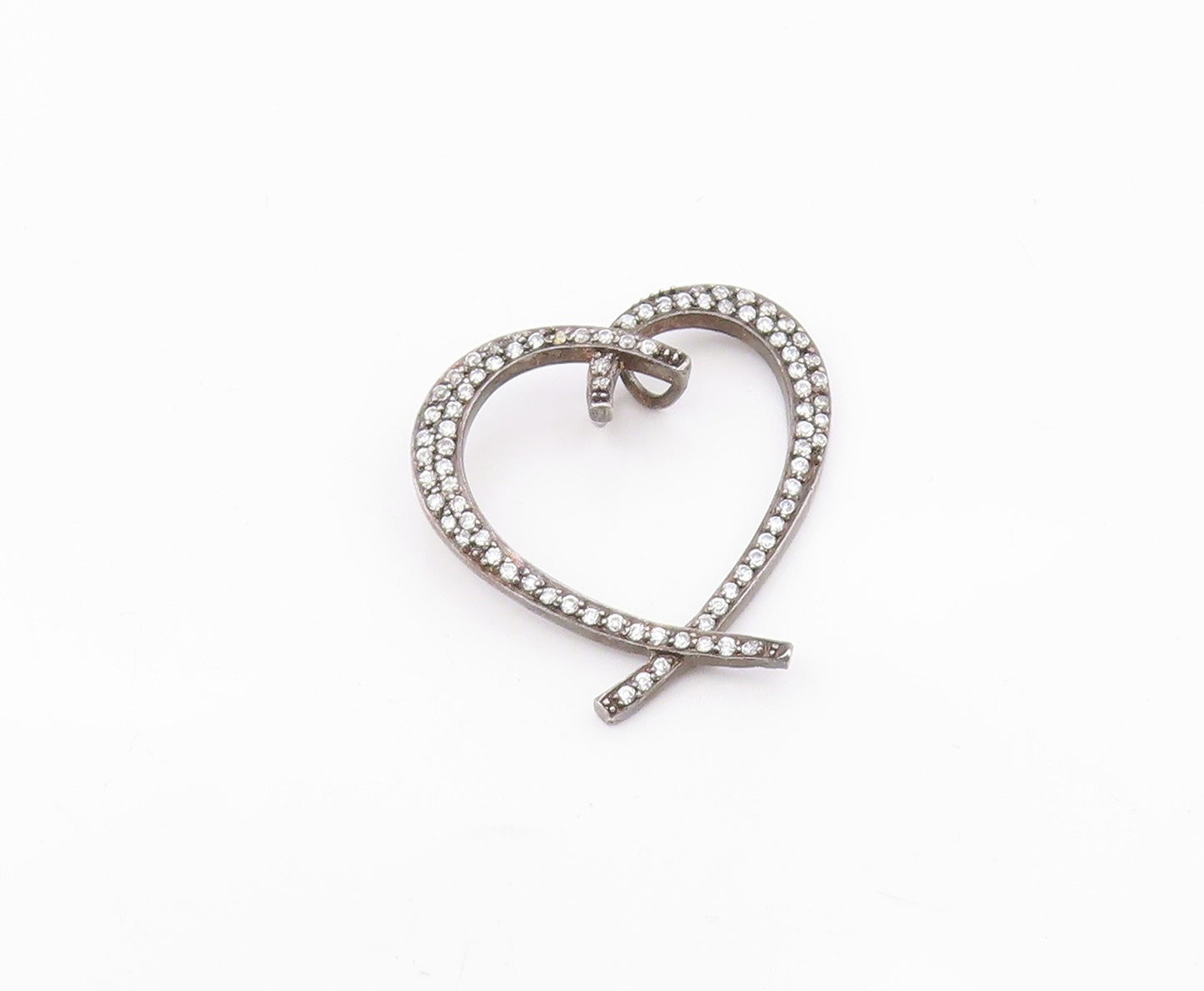 925 Sterling Silver  Vintage Cubic Zirconia Open Love Heart Pendant  PT14881