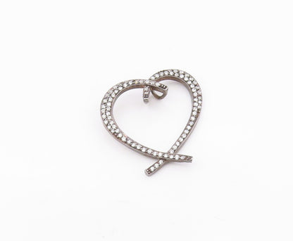 925 Sterling Silver  Vintage Cubic Zirconia Open Love Heart Pendant  PT14881