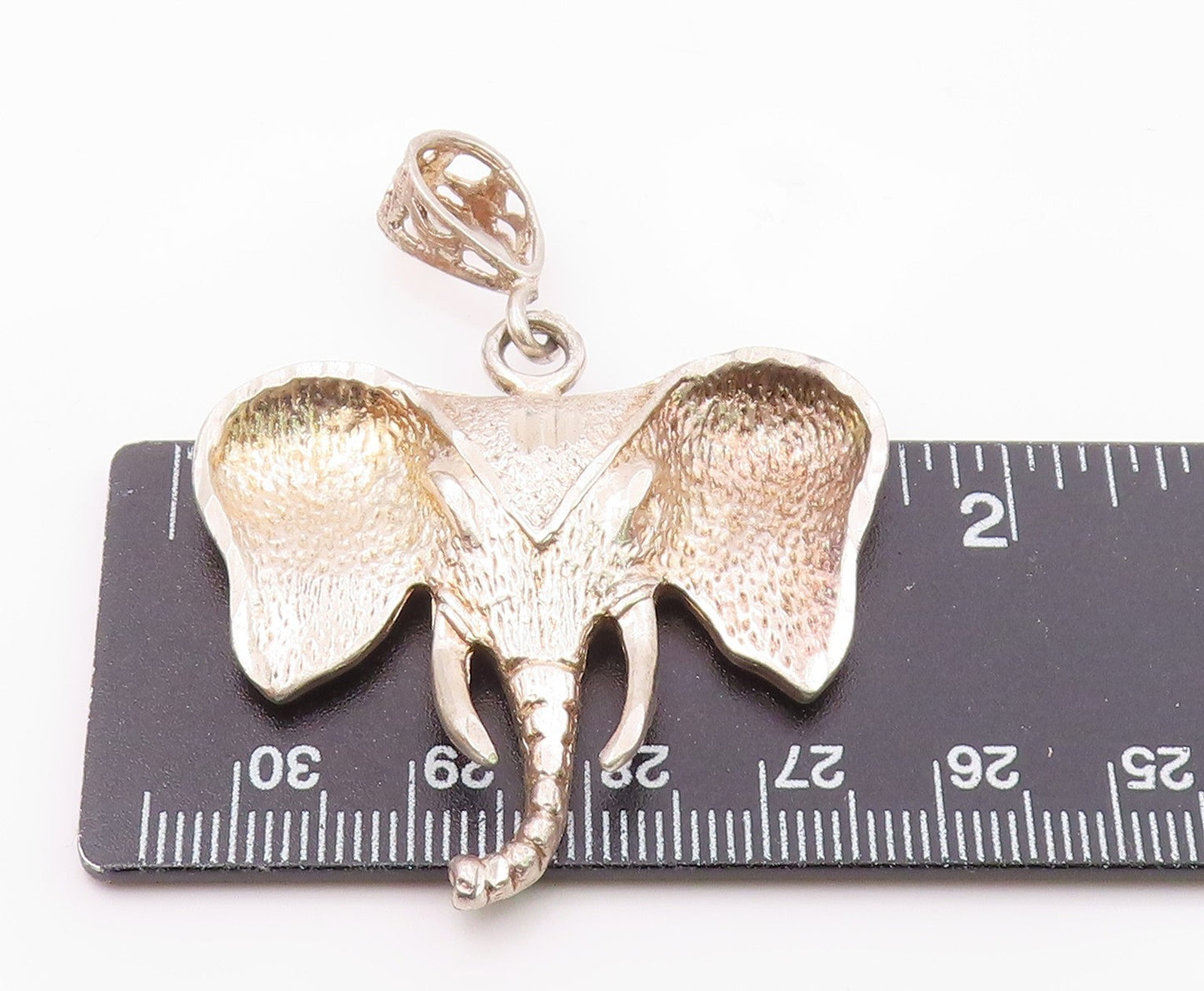 925 Sterling Silver  Vintage Shiny Diamond Cut Elephant Head Pendant  PT10695